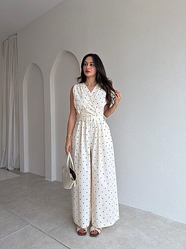 ADİSON Puantiyeli Tulum 5428 - Krem - Mooi Butik