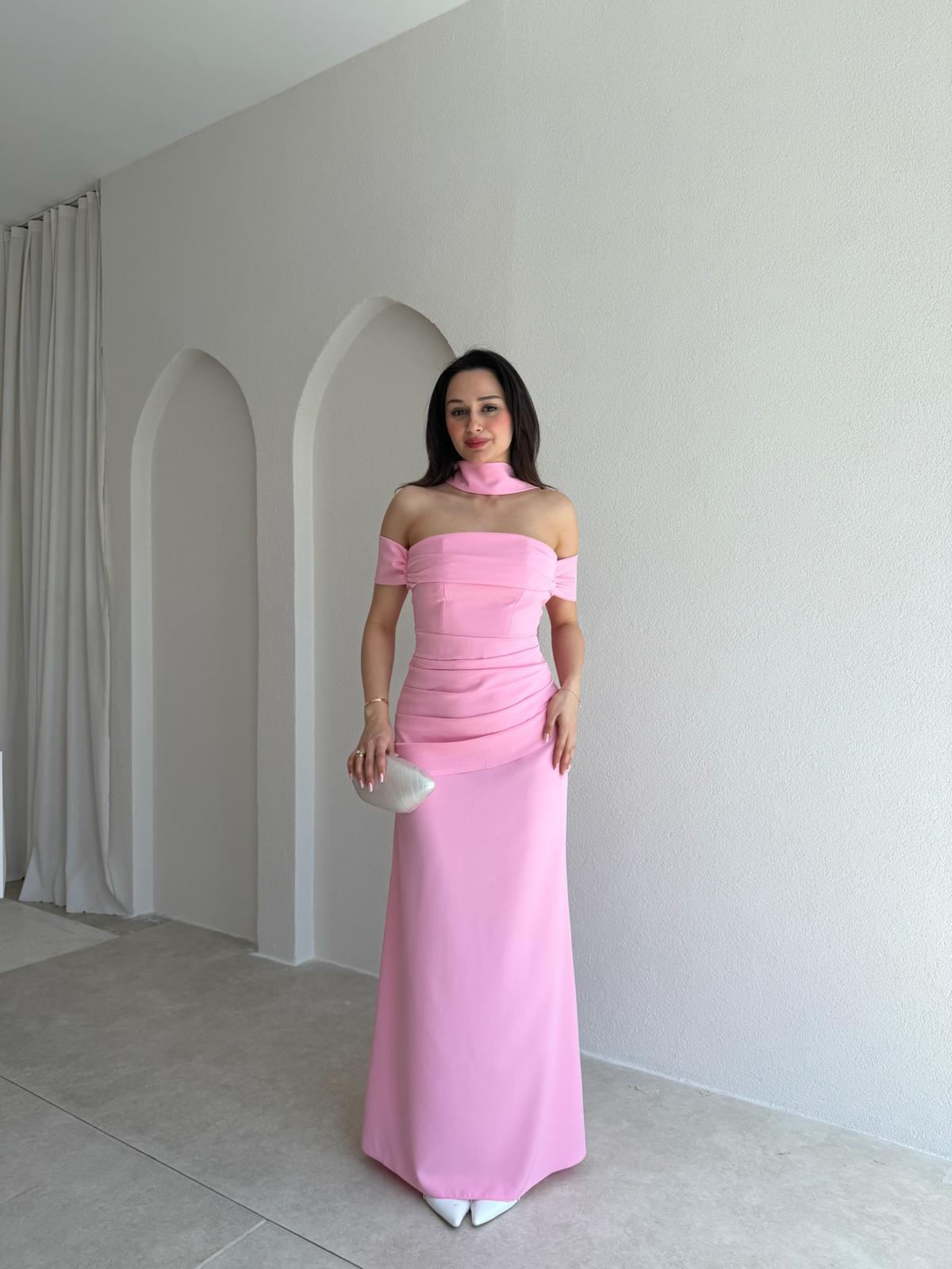 ADOBE Fularlı Maxi Elbise 5496 - Pembe
