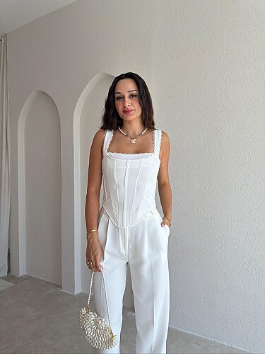 ADREY Korse Bluz 8949 - Beyaz - Mooi Butik