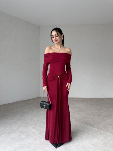 AFFLECK Maxi Elbise 2942 - Bordo - 2