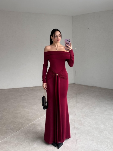 AFFLECK Maxi Elbise 2942 - Bordo - 3
