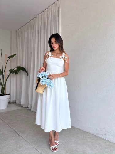 AGAPE Midi Elbise 8597 - Beyaz - Mooi Butik