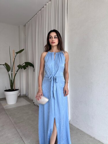 ALESSİ Maxi Elbise 8402 - Mavi - Mooi Butik