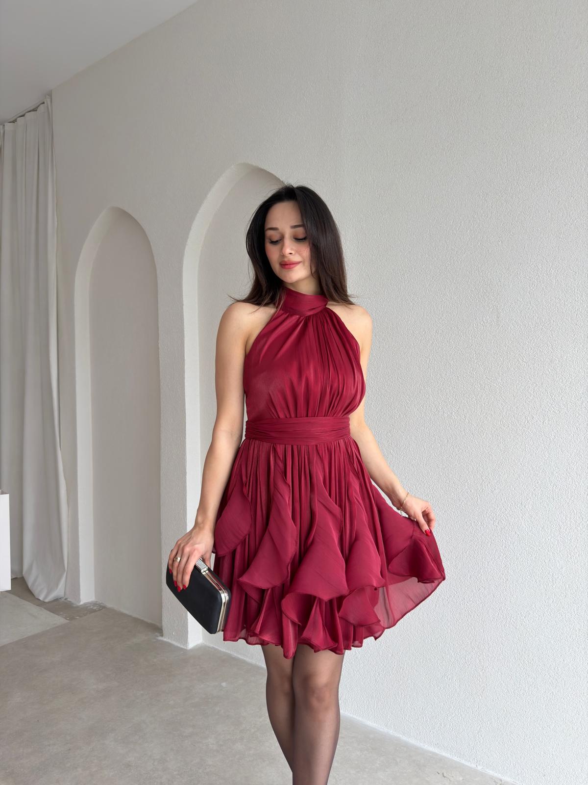 AMOURE Mini Elbise 3549 - Bordo