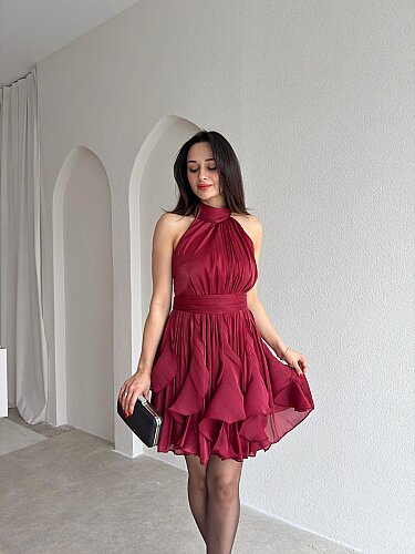 AMOURE Mini Elbise 3549 - Bordo - Mooi Butik