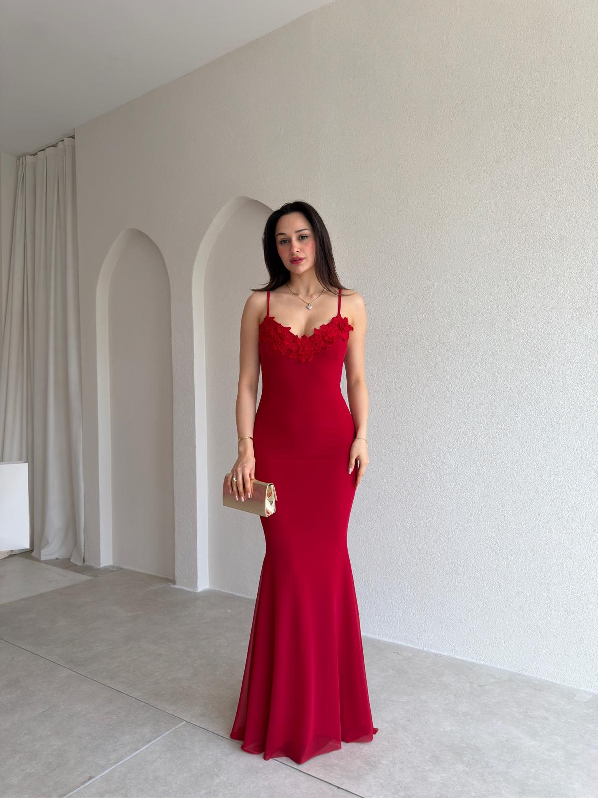 ANTHRO Maxi Elbise 8558 - Kırmızı