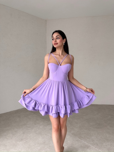 Antonella Mini Elbise 0384 - Lila - Mooi