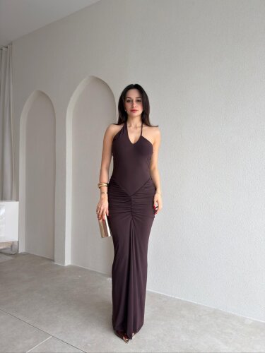 ANYA Maxi Elbise 8968 - Acı Kahve - Mooi Butik