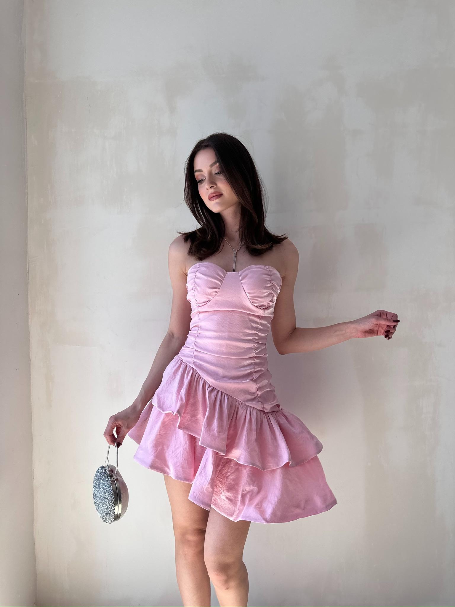  BİLLY  Mini Elbise 2302 - Pembe