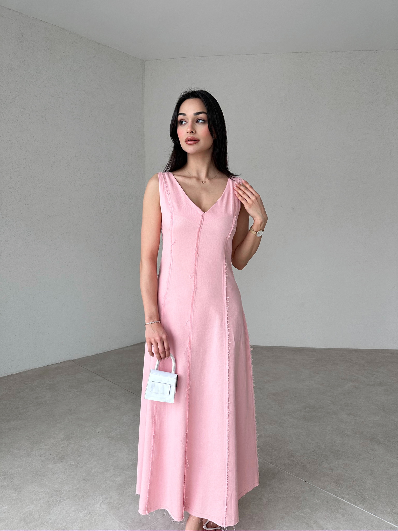 ASTRİD Maxi Elbise 7261 - Pudra