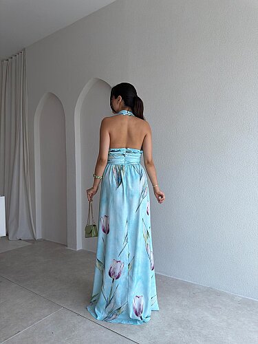AURE Maxi Elbise 1658 - Mavi - 3
