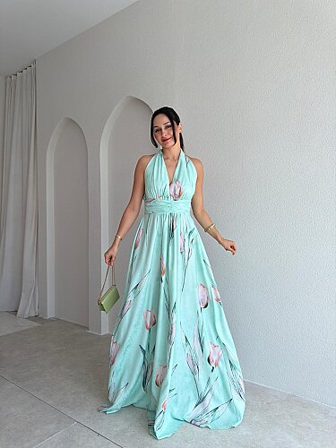 AURE Maxi Elbise 1658 - Yeşil - Mooi Butik