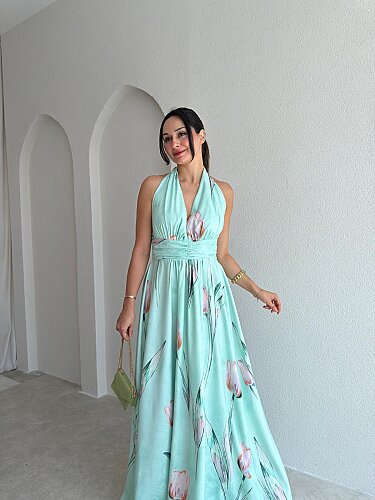 AURE Maxi Elbise 1658 - Yeşil - 2