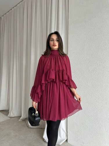 BAHAMA Elbise 8738 - Bordo - Mooi Butik