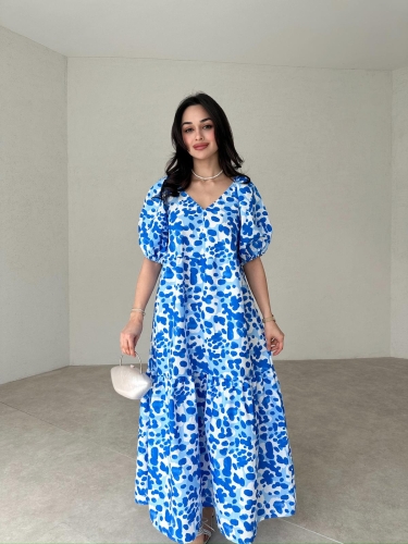 Balon Kol Maxi REGAL Elbise 2977 - Mavi 