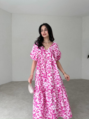 Balon Kol Maxi REGAL Elbise 2977 - Pembe - 1
