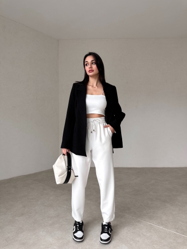 Beli Lastikli Havuç Model Heidi Pantolon - Beyaz 
