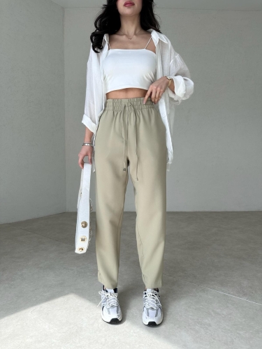 Beli Lastikli Havuç Model Heidi Pantolon - Haki - 2