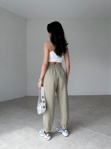 Beli Lastikli Havuç Model Heidi Pantolon - Haki - 3