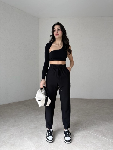Beli Lastikli Havuç Model Heidi Pantolon - Siyah 