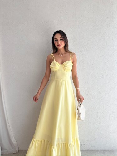 BELLOW Maxi Elbise 9333 - Sarı - Mooi Butik