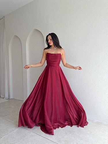 BENJA Straplez Maxi Elbise 4011 - Bordo - 1