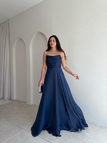 BENJA Straplez Maxi Elbise 4011 - Lacivert - Mooi Butik