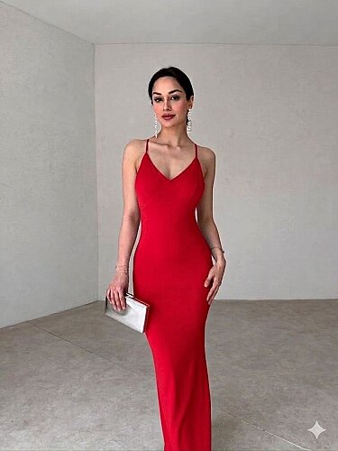 BESKOW Maxi Elbise 5041 - Kırmızı - Mooi Butik