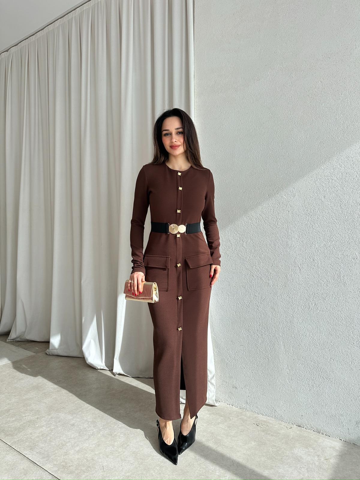 BLERTA Midi Elbise 8510 - Acı Kahve