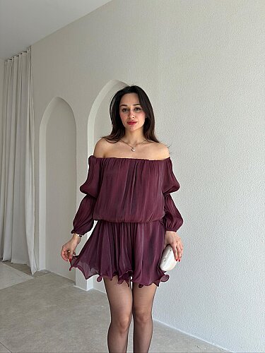 BLOSSOM Mini Elbise 8134 - Mürdüm - Mooi Butik