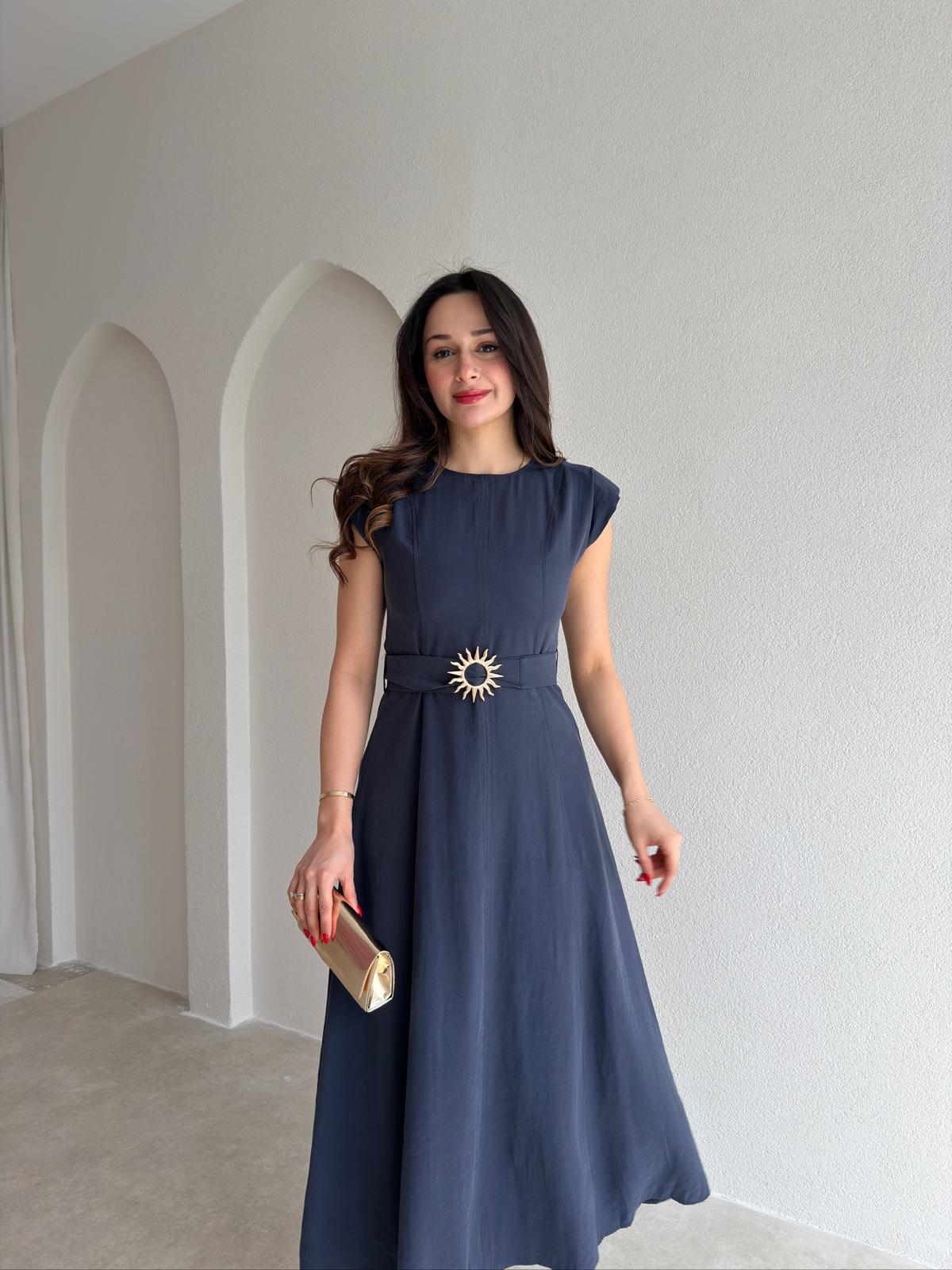 BOLD Kemerli Midi Elbise 1812 - Lacivert