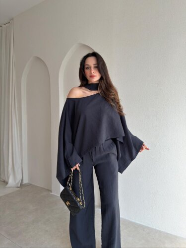 BOLİVA Şal Parçalı Takım 8951 - Lacivert - Mooi Butik