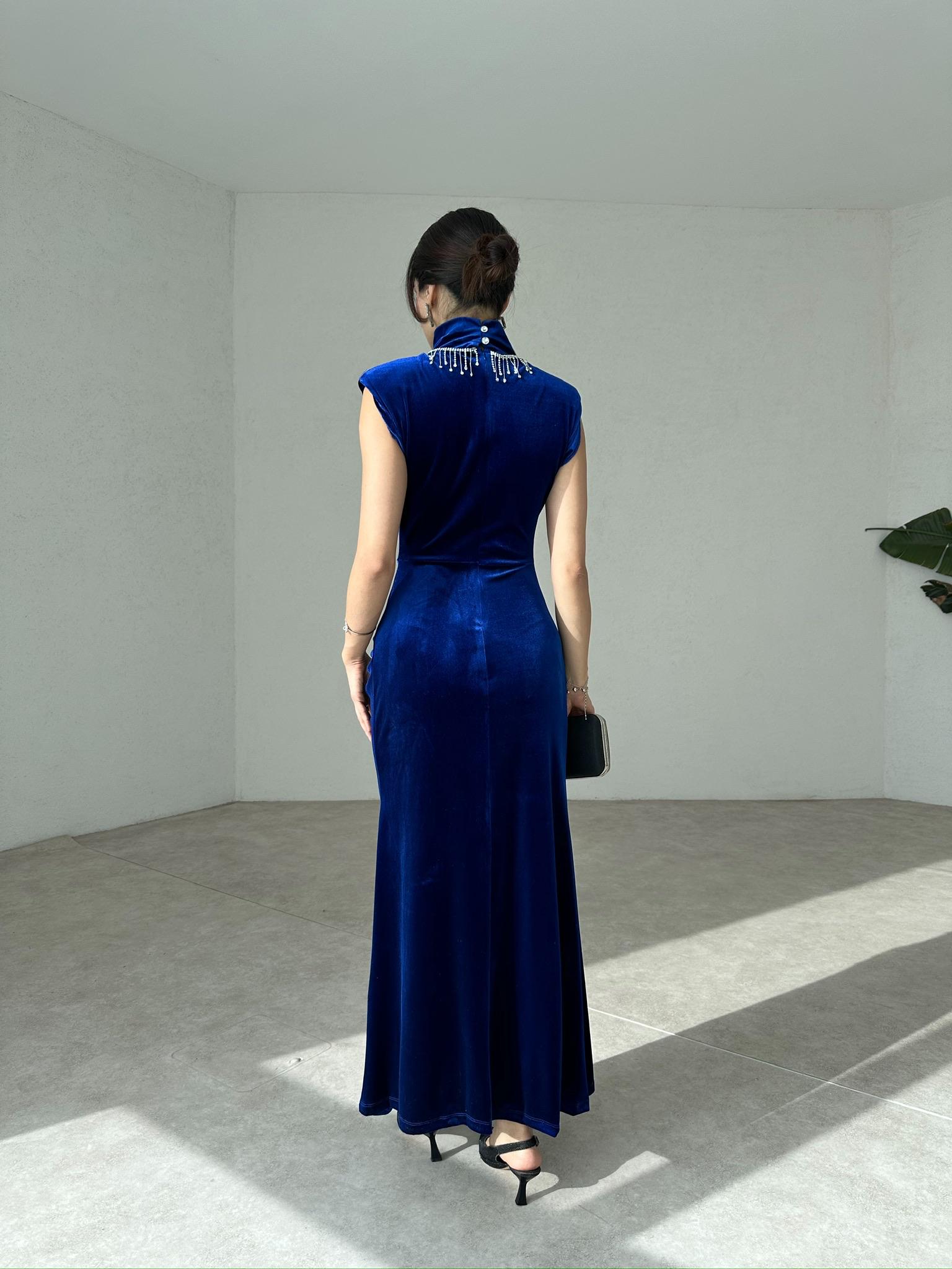 BOLOGNA Maxi Elbise 8855 - Mavi - 4