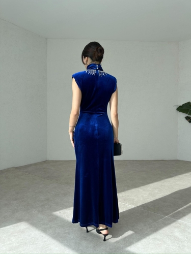 BOLOGNA Maxi Elbise 8855 - Mavi - 4