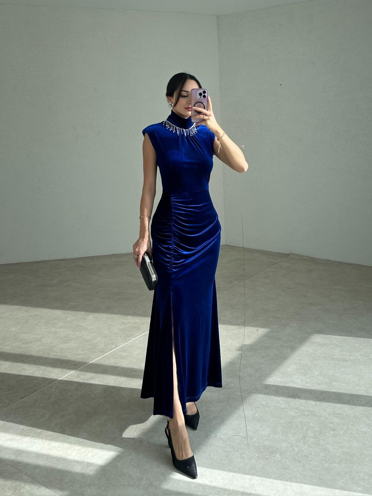BOLOGNA Maxi Elbise 8855 - Mavi - 2