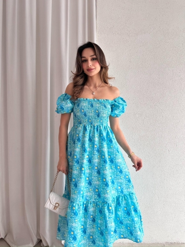 BONNİE Midi Elbise 7678 - Turkuaz - Mooi Butik