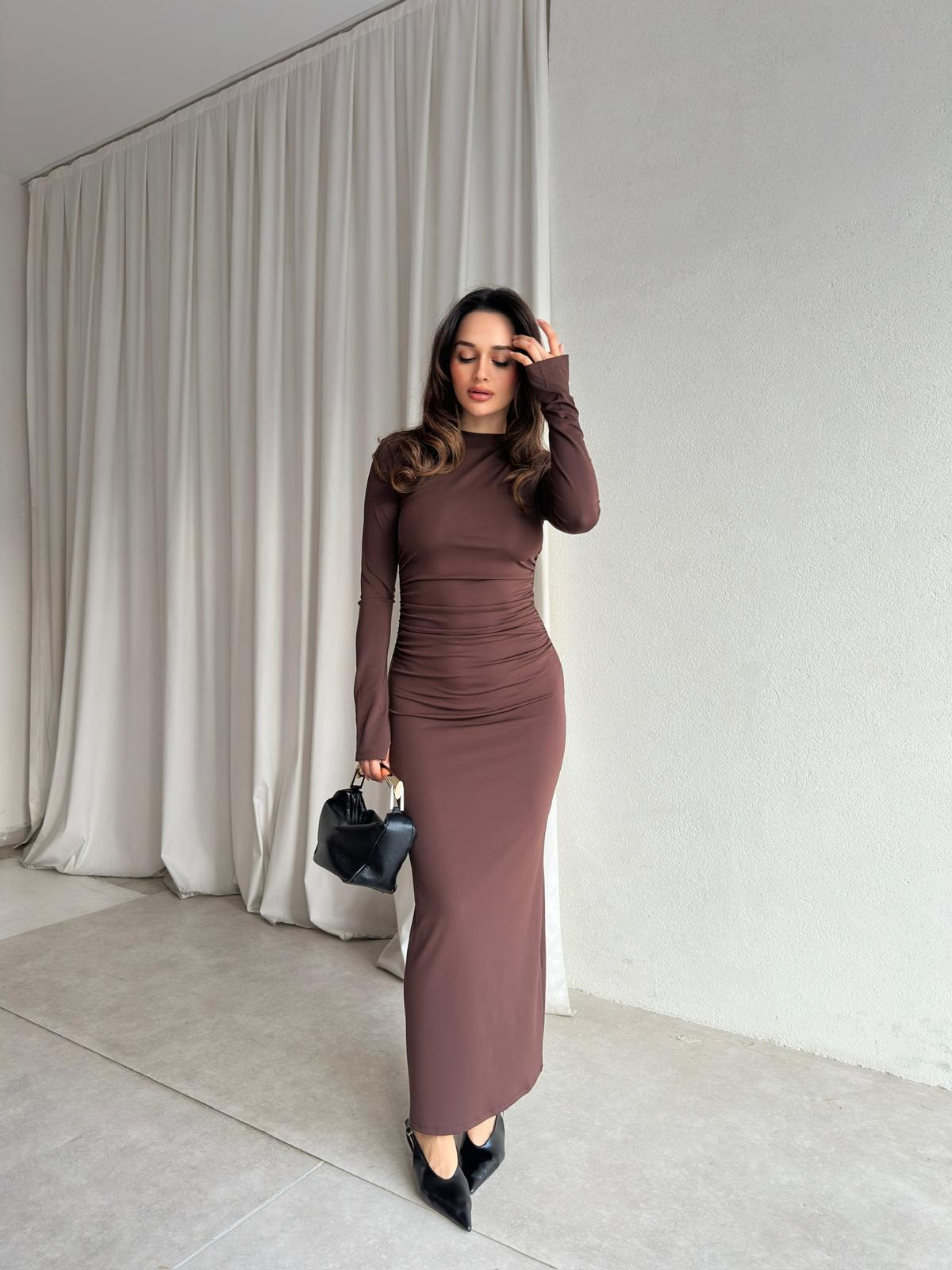  BRAVE Bisiklet Yaka Maxi Elbise 8760 - Acı Kahve