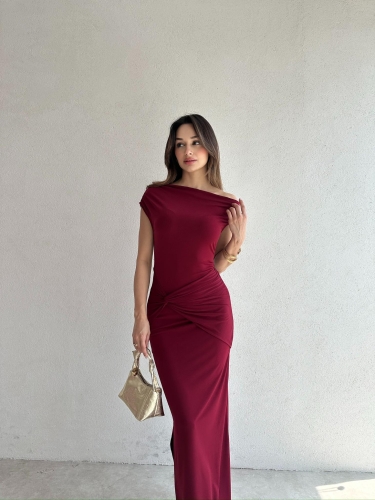 BRİTNEY Maxi Elbise 7218 - Bordo - Mooi Butik