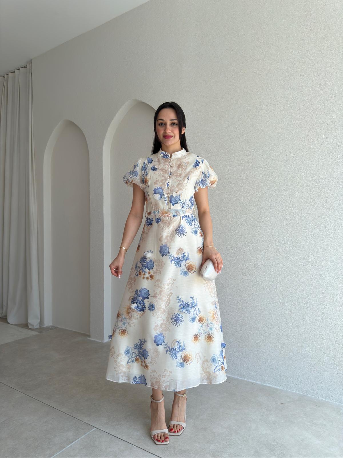 BURGES Midi Elbise 8929 - Krem