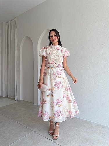 BURGES Midi Elbise 8929 - Pembe - Mooi Butik