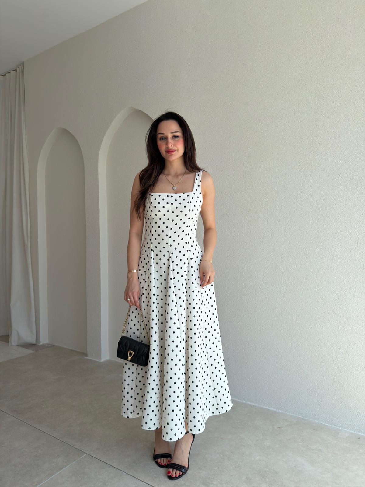 CALDER Puantiyeli Midi Elbise 1108 - Beyaz