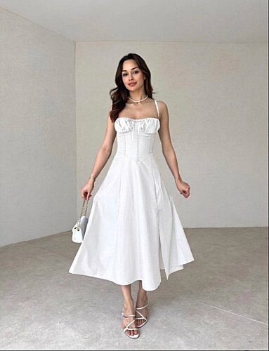 CANALETTO Midi Elbise 1602 - Beyaz - Mooi Butik