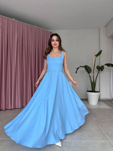 CASPİA Maxi Elbise 3428 - Mavi - Mooi Butik