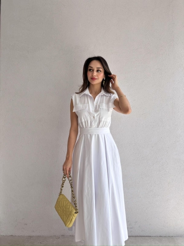 CASTEL Midi Elbise 8392 - Beyaz - Mooi Butik