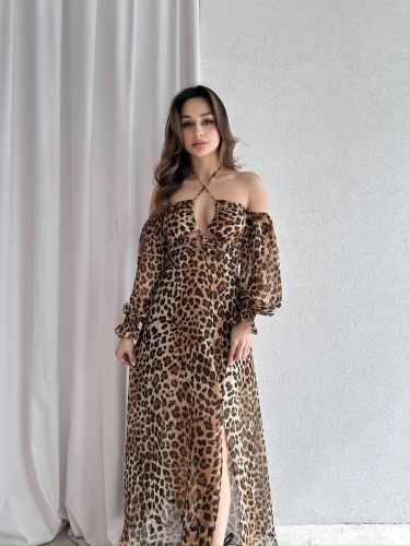 CATRİNA Maxi Elbise 6395 - Leopar - Mooi Butik