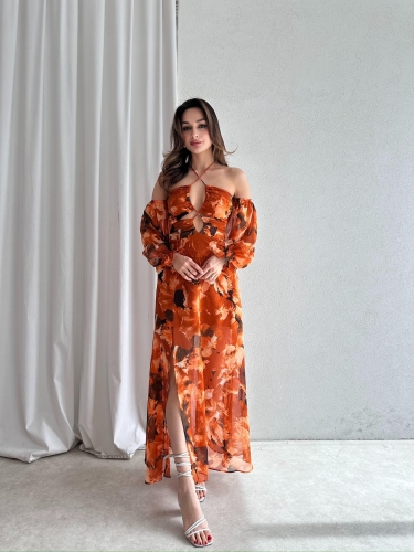 CATRİNA Maxi Elbise 6395 - Turuncu 