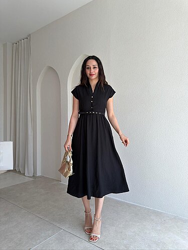 CHAPTER Midi Elbise 7588 - Siyah - Mooi Butik