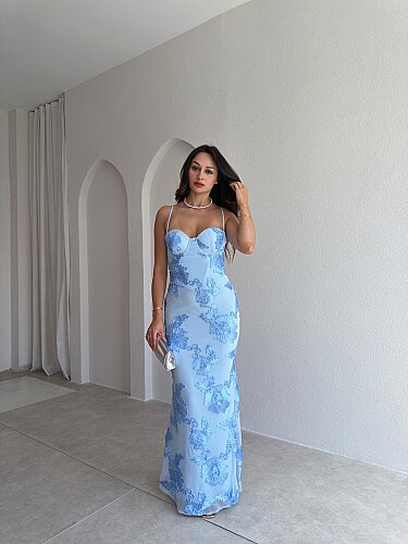 CHARM Maxi Elbise 3056 - Mavi - Mooi Butik