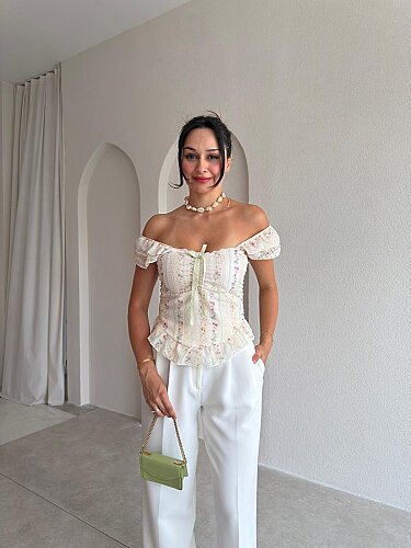  CHİKO Çiçekli Bluz 8026 - Yeşil - Mooi Butik