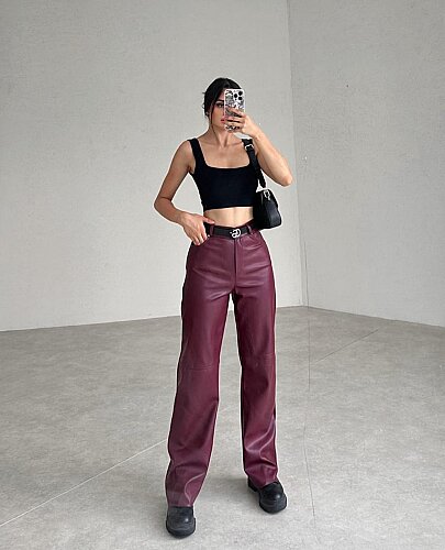 CİORAN Vegan Deri Pantolon 0872 - Bordo - Mooi Butik